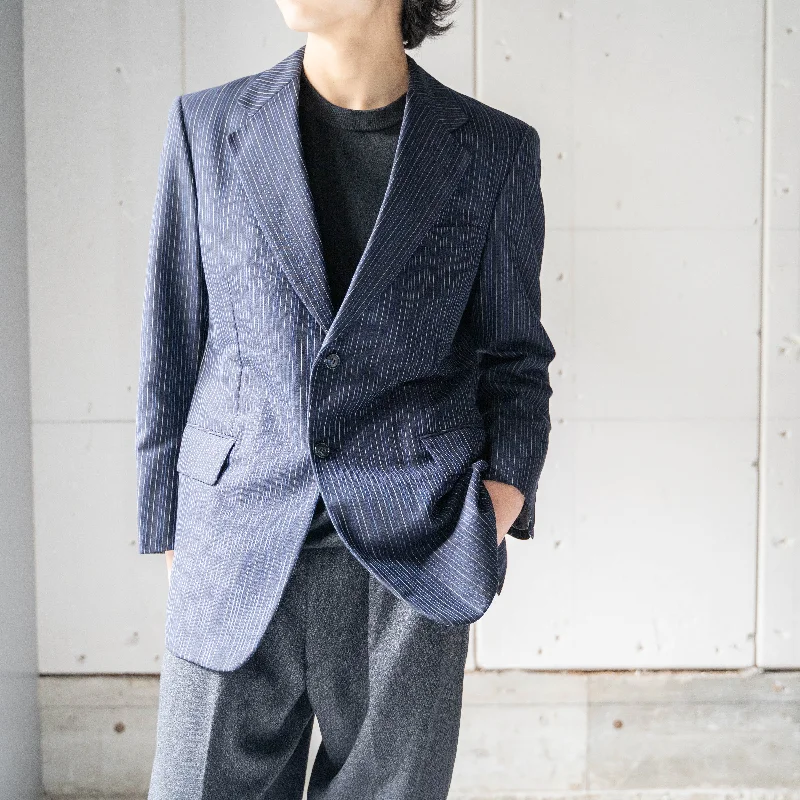 1970-80s Japan vintage dark navy × blue × white stripe jacket Quilted Jacket Puffer Jacket Insulated Jacket