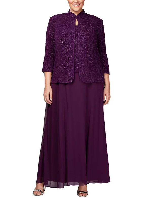 Plus Womens 2PC Jacket Evening Dress Oversized Jacket Tailored Jacket Straight Jacket