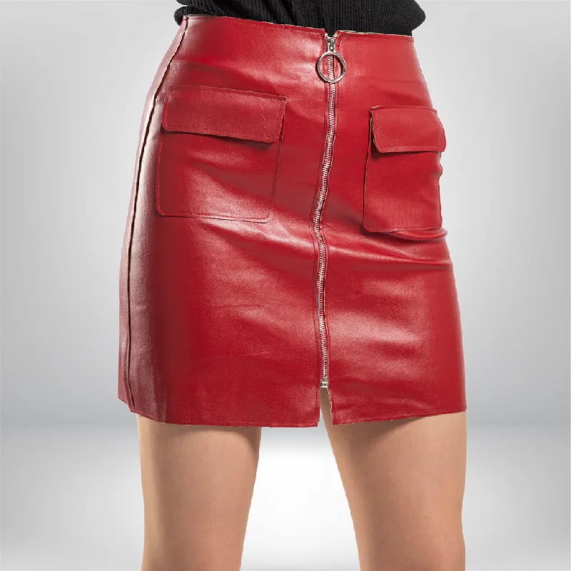 Red Leather Mini Skirt - Tully denim skirt casual