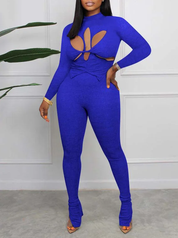 Two-Piece Solid Color Crop top + Long Pants Summer Crop Top Casual Short Sleeve