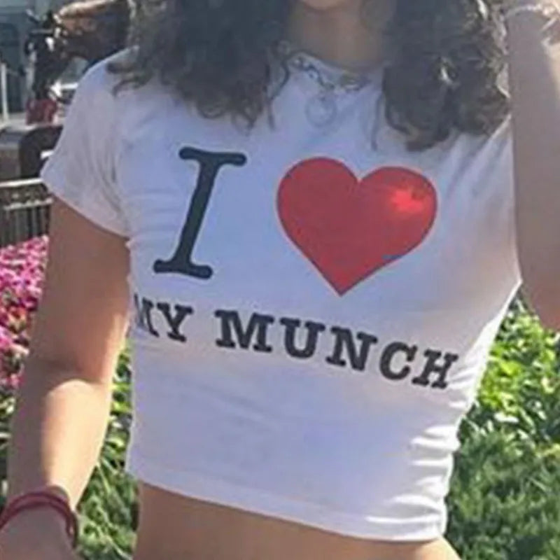 Fast Fashion "I Love My Munch" Crop Top Houndstooth Herringbone Solid
