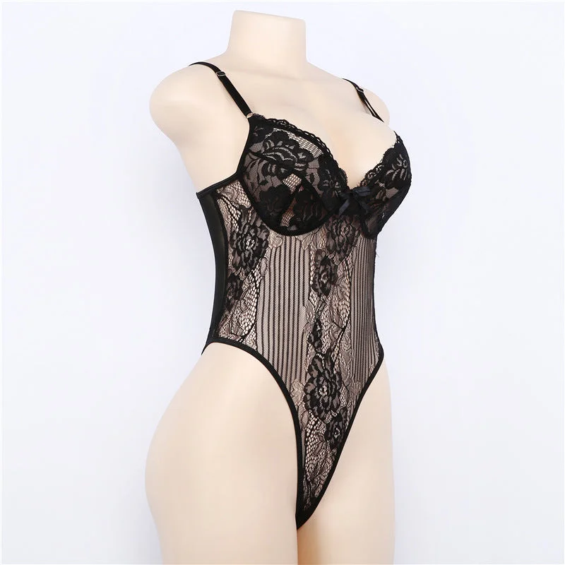 Backless Lace Bodysuit Stylish Bodysuit with Peplum