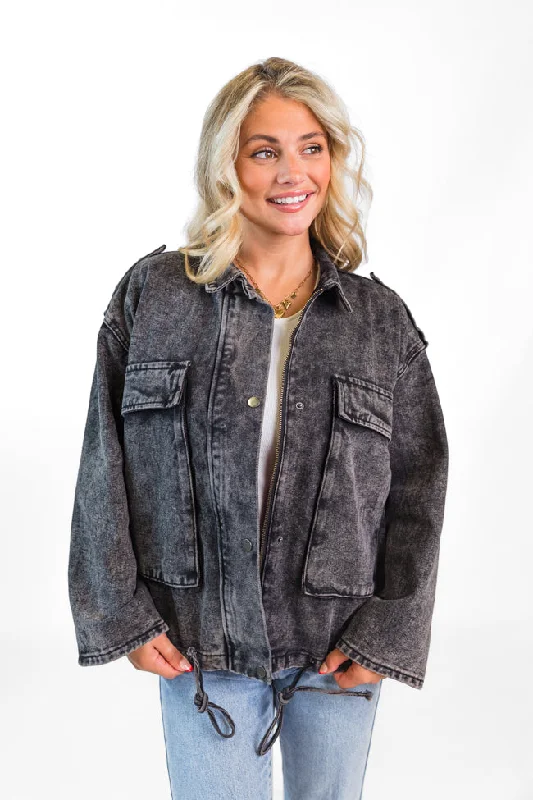 Mandie Washed Black Denim Jacket FINAL SALE Plaid Jacket Tartan Jacket Houndstooth Jacket