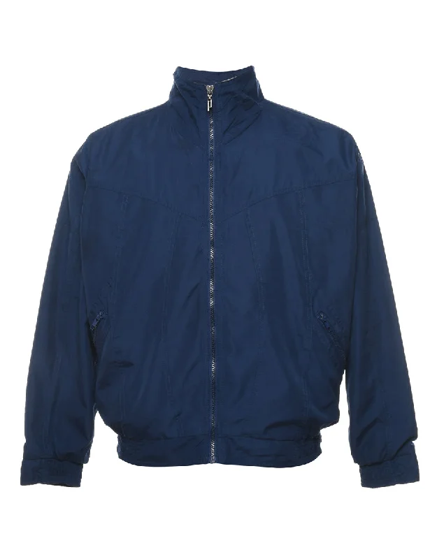 Navy Zip-Front Nylon Jacket - M Fleece Fabric Down Fabric Feather Fabric