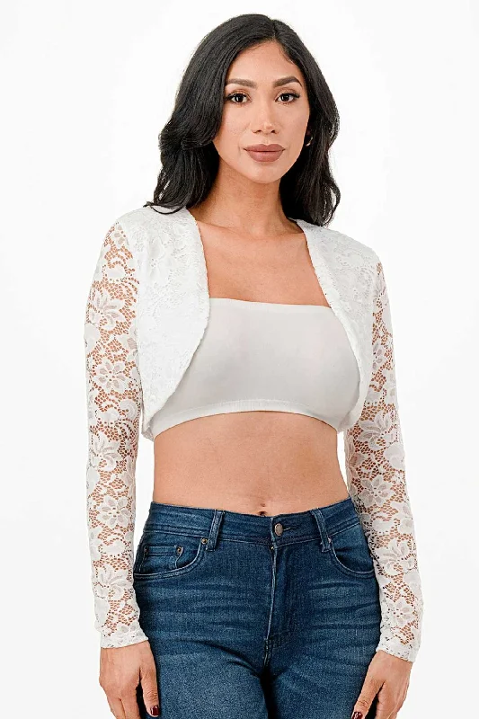 La Scala 11631 Lace Long Sleeve Cropped Jacket Cardigan Sweater Pullover