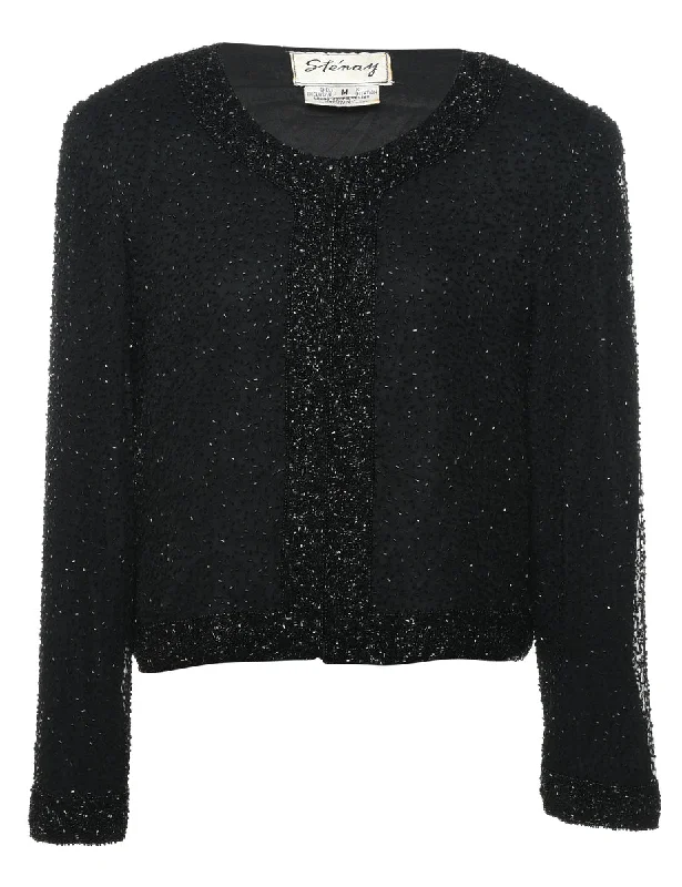 Beaded Black 100% Pure Silk Evening Jacket - M Mesh Jacket Canvas Jacket Denim Jacket