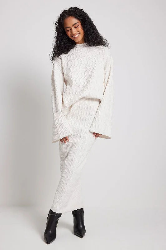 Wavy Knitted Asymetric Midi Skirt belted skirt waist