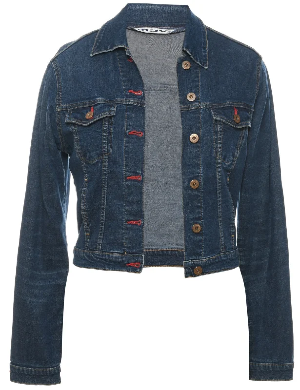 Dark Wash Cropped Denim Jacket - M Chenille Jacket Brocade Jacket Lace Jacket
