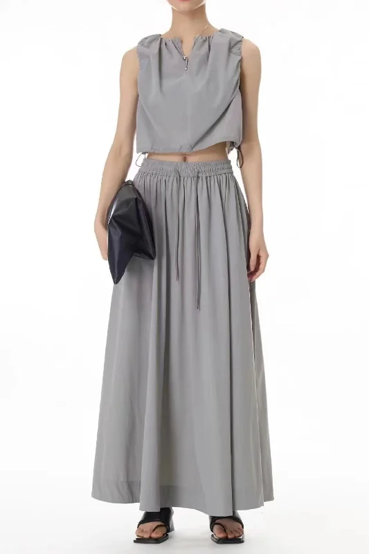 Relaxed Fit Crop Top and Skirt Coord Set Spandex Blend Rayon Blend Denim Blend