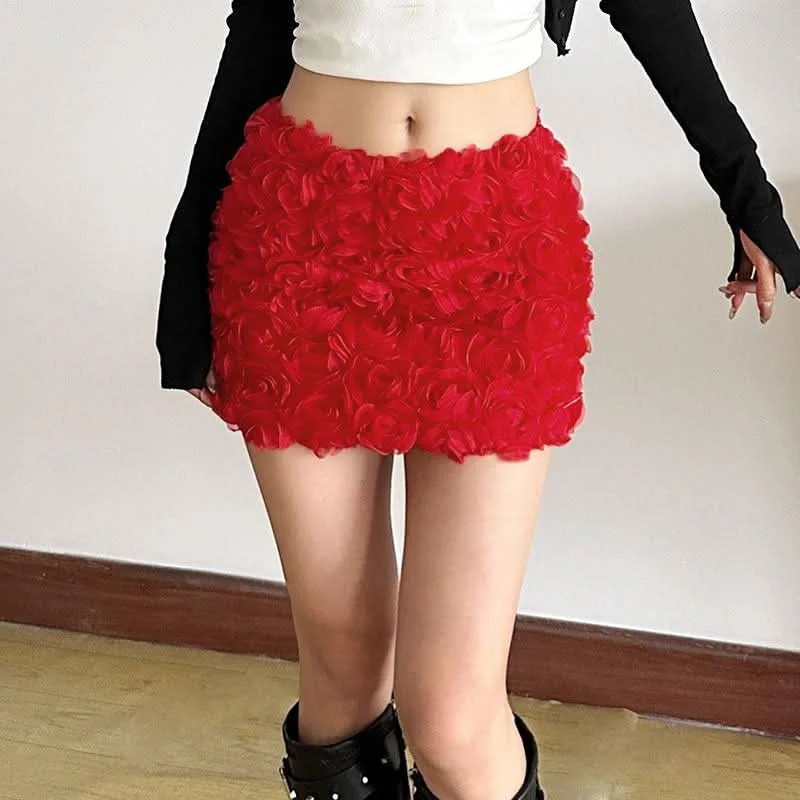 Flower applique solid mini skirt denim skirt fashionable