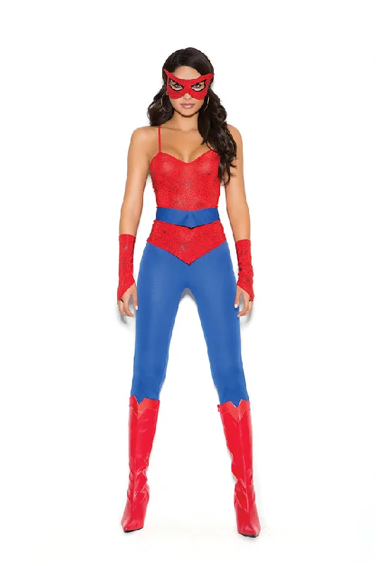 5 Pc Set Women's Super Spider Mary Jane Bodysuit Costume Outfit Halloween Sexy Best Cosplay Movie Fashionable Bodysuit with Frill Detail