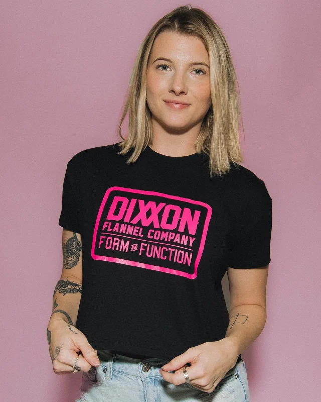 Women's Pink Classic Logo Crop Top - Black Zippered Buttoned Snapped