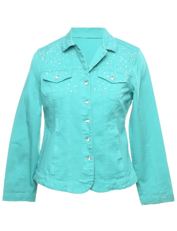 Turquoise Denim Jacket - M Zip Front Button Front Snap Front