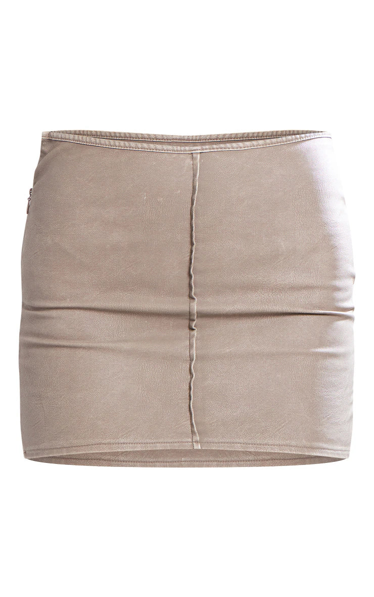 Grey Washed Faux Leather Seam Detail Low Rise Micro Mini Skirt lace skirt romantic