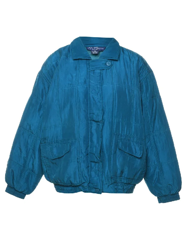 Blue Silk Shiny Metallic Jacket - L Fleece Jacket Down Jacket Feather Jacket