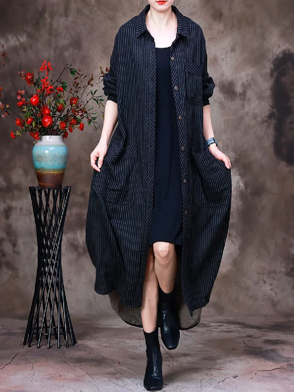 Plus-Size Women Cotton Striped Irregular Long Jacket Chenille Fabric Brocade Fabric Lace Fabric
