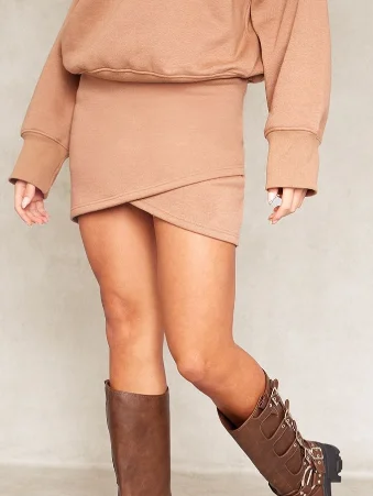 Mocha Wrap Over Sweat Mini Skirt casual skirt length