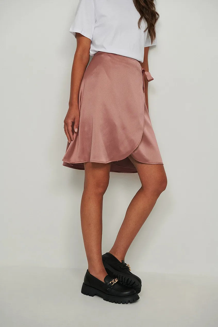Wrap Satin Mini Skirt Pink lace skirt intricate