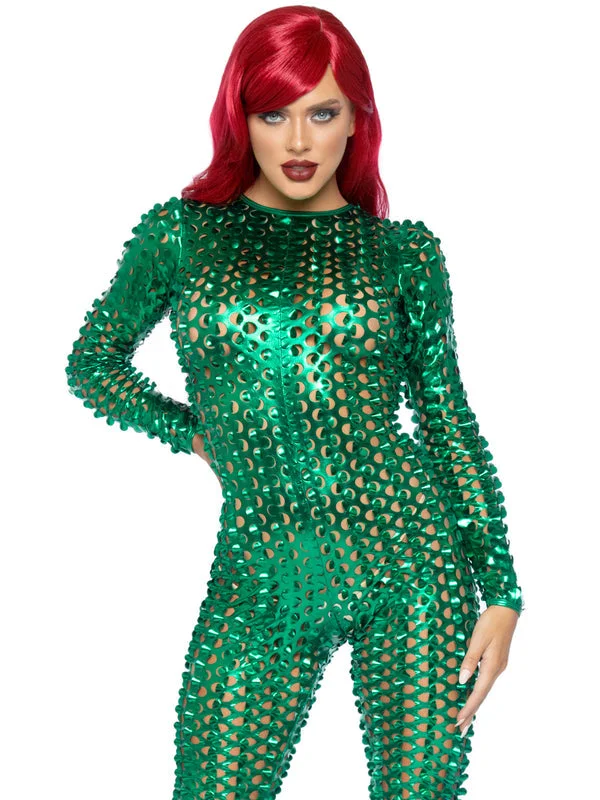 Laser Cut Bodysuit Elegant Bodysuit with Mesh Panels