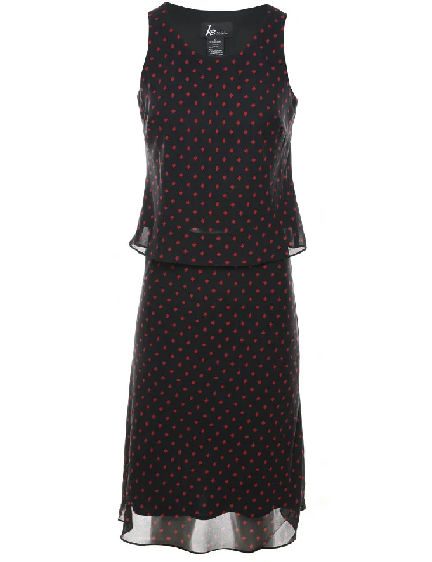 Black & Red Polka Dot Print Top & Skirt Set - M spandex blend skirt
