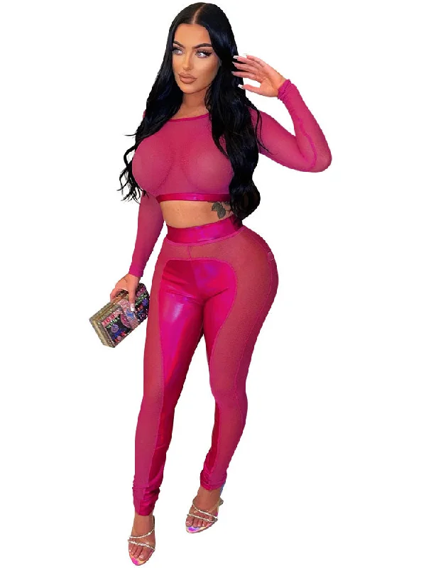 Two Piece Crop Top & Bodycon Long Pants Satin Blend Silk Blend Wool Blend