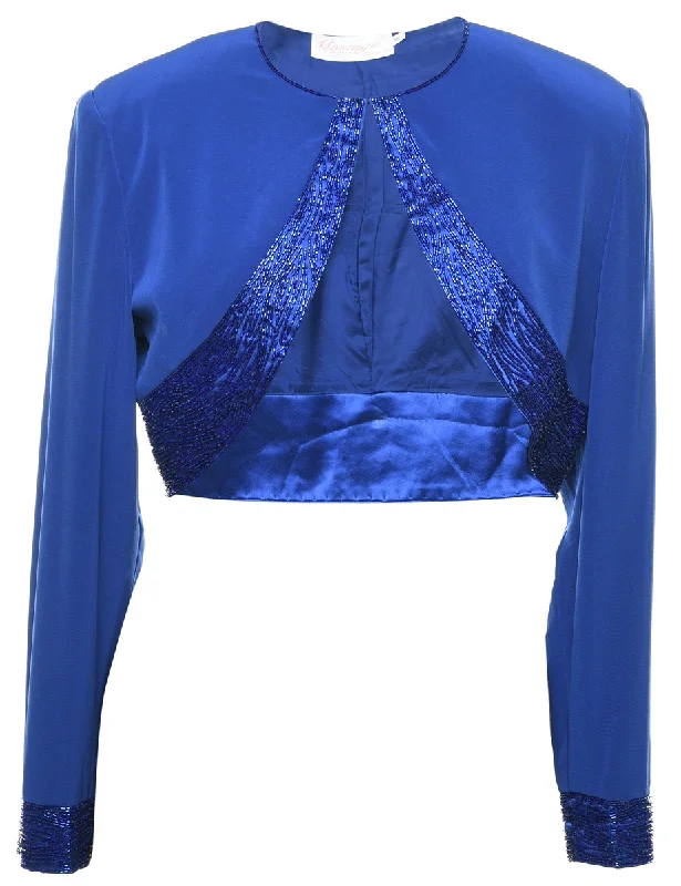 Blue Cropped Evening Jacket - M Wool Jacket Cashmere Jacket Tweed Jacket