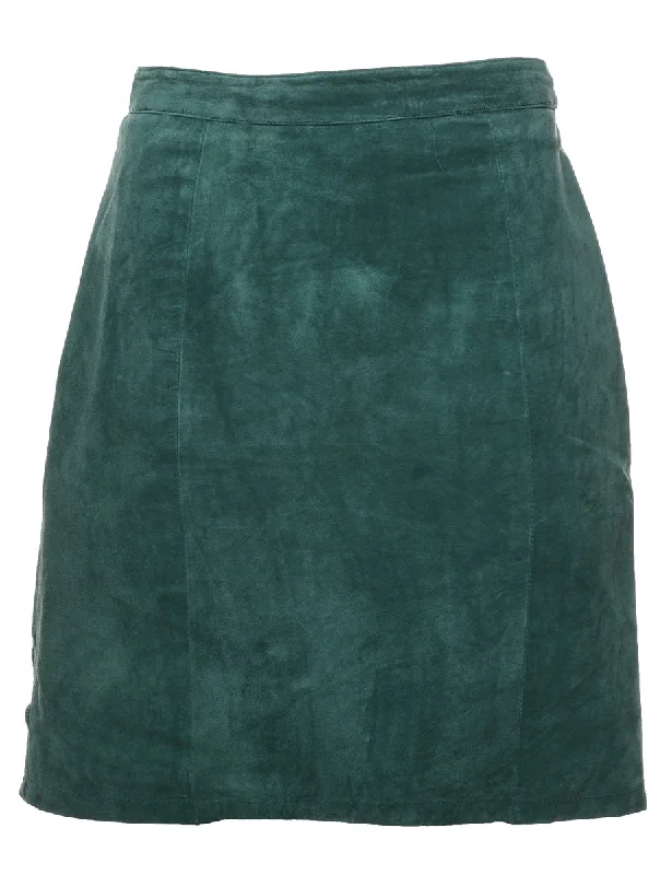 Dark Green Suede A-line Skirt - S wool skirt thick
