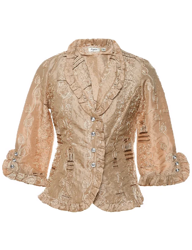 Embellished Beige Metallic Jacket - S Mesh Jacket Canvas Jacket Denim Jacket