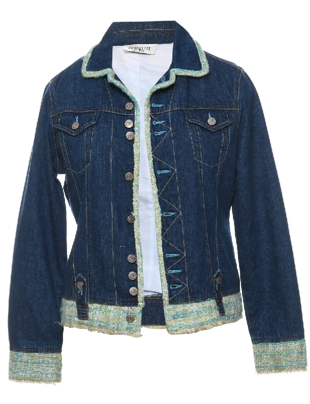 Dark Wash 1990s Denim Jacket - S Appliqued Jacket Beaded Jacket Sequined Jacket