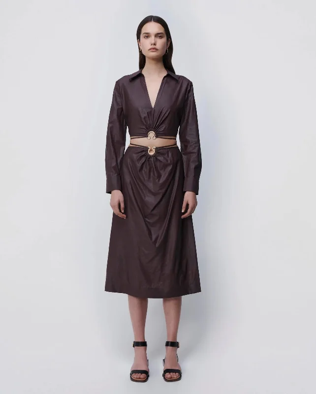 BRESLIN COATED SATIN CROP TOP / DARK CHOCOLATE Cashmere Blend Cotton Blend Poly Blend