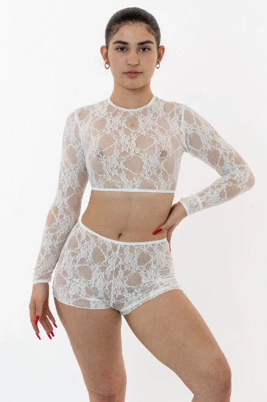 FNS079 - Floral Lace Long Sleeve Crop Top Casual Formal Business