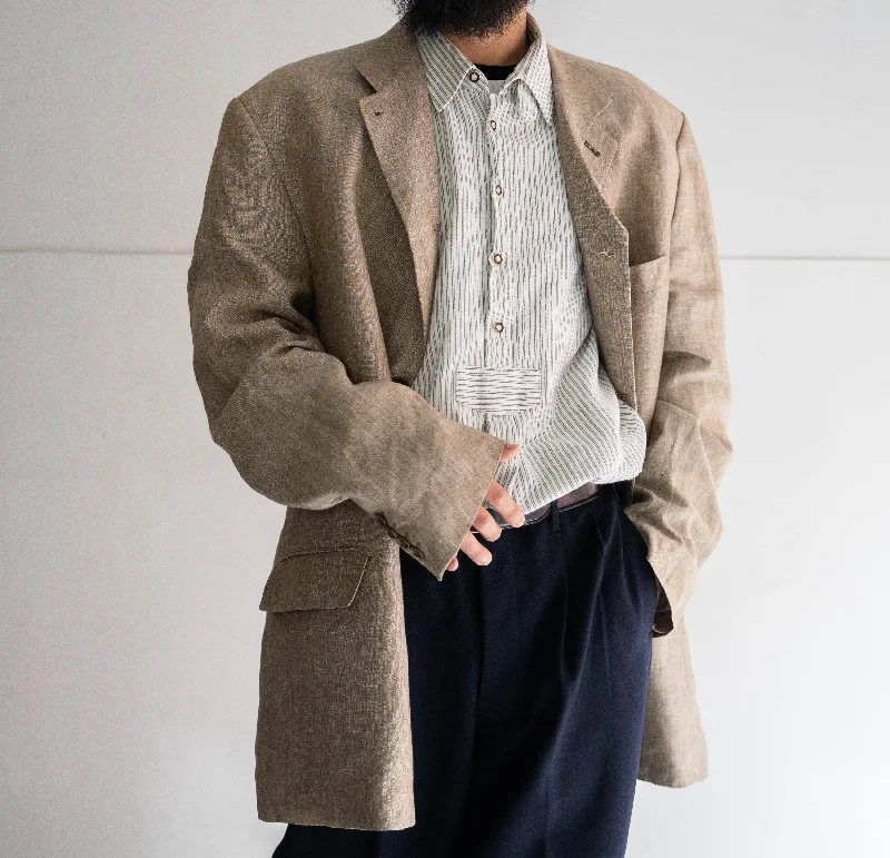 1990-00s Ucraina linen tailored jacket -changes collar- Denim Jacket Leather Jacket Suede Jacket