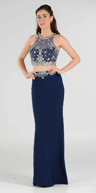 Poly USA 7926 Two-Piece Gown Embellished Crop Top and ITY Skirt Fashionable Trendy Casual