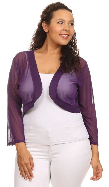 Purple Sheer Bolero Chiffon 3/4 Length Purple Chiffon Bolero Jacket Nylon Fabric Polyester Fabric Spandex Fabric