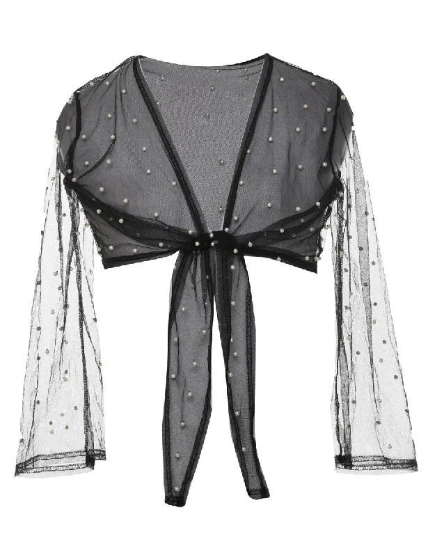 Beaded Sheer Pearl Detail Evening Jacket - M Satin Jacket Silk Jacket Chiffon Jacket