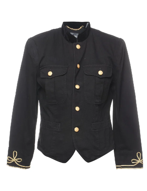Single Breasted Black Denim Jacket - M Chenille Jacket Brocade Jacket Lace Jacket