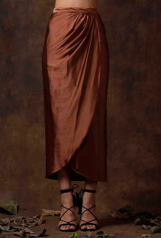 Russet Brown Overlap Stitched Skirt cashmere skirt fine