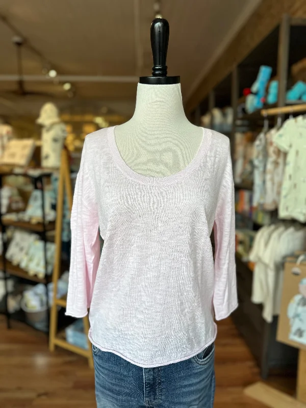 3/4 Sleeve Easy U-Neck Fine Tee in Candy Mist