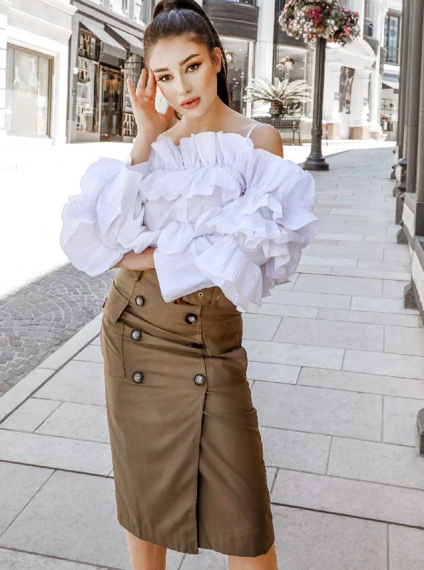 Buttoned Up in Style Midi Skirt