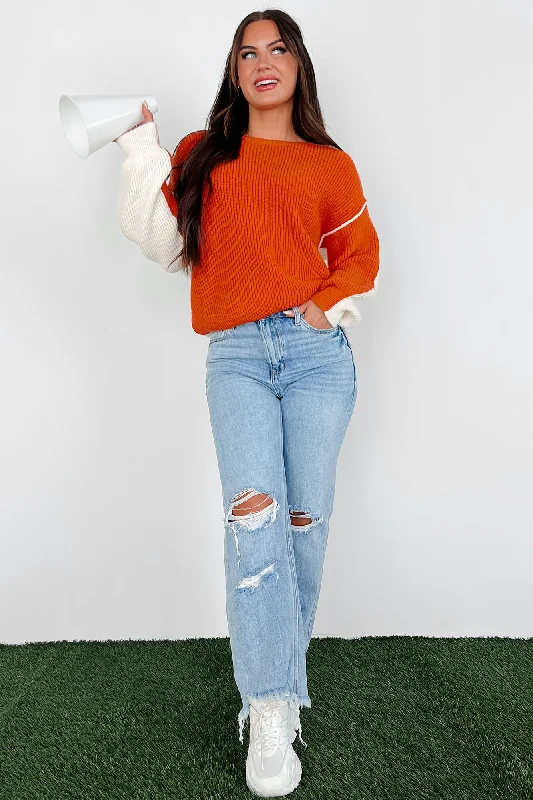 Competitively Cute Colorblock Sweater (Orange/Ivory)