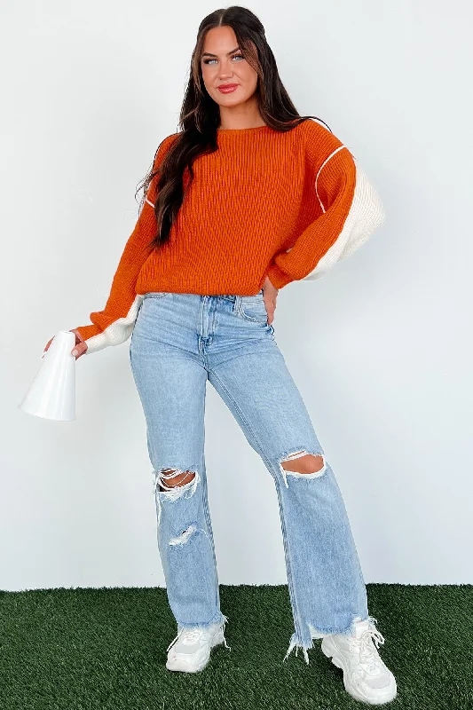 Competitively Cute Colorblock Sweater (Orange/Ivory)