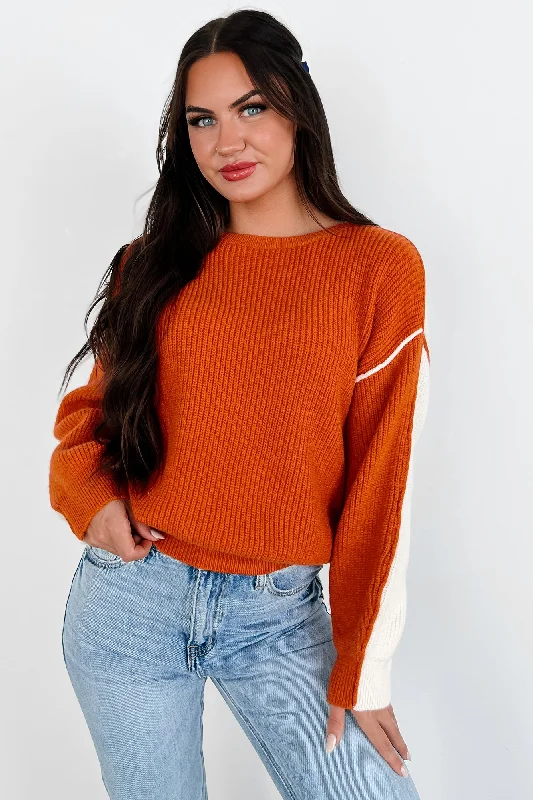 Competitively Cute Colorblock Sweater (Orange/Ivory)