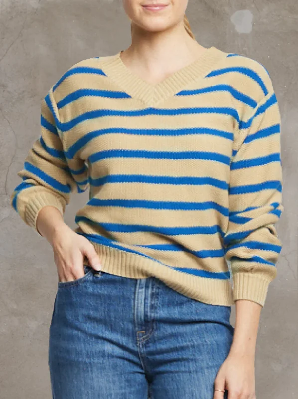 Haven Seed Stitch Sweater in Brown Sugar & Blue Stripe