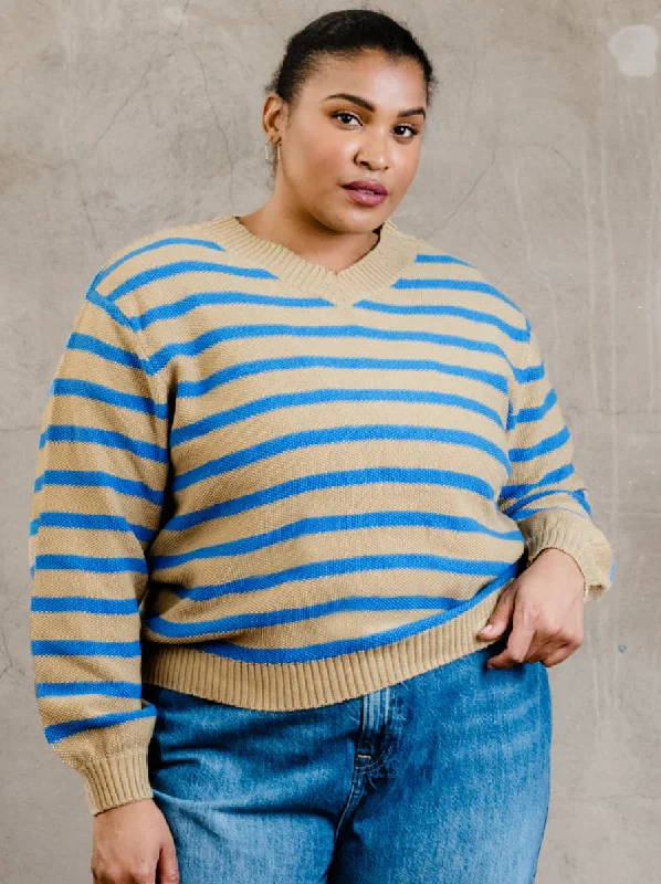 Haven Seed Stitch Sweater in Brown Sugar & Blue Stripe