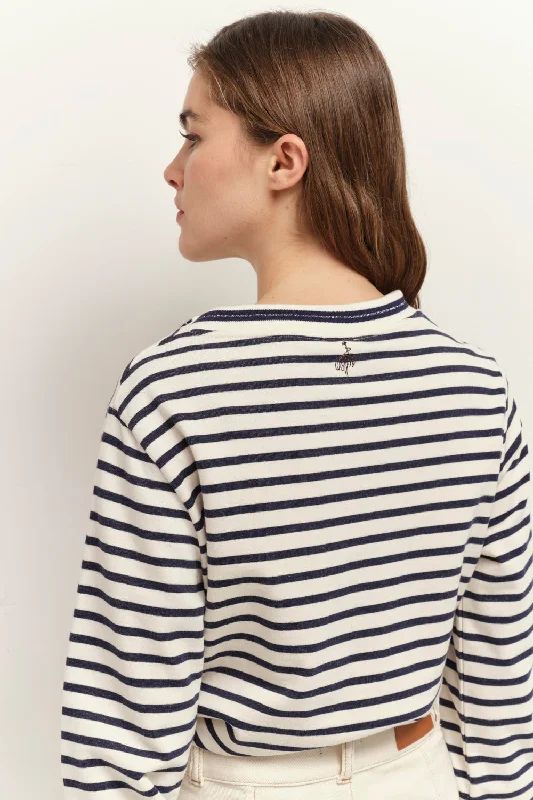 MELKER - Sweat marinière écru rayé marine