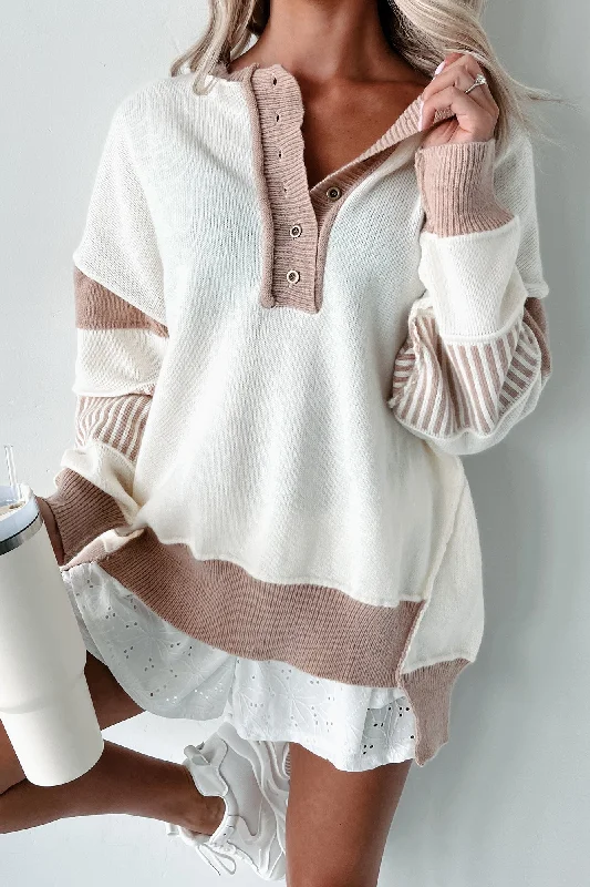 Routinely Casual Oversized Colorblock Sweater (Ivory/Mocha)