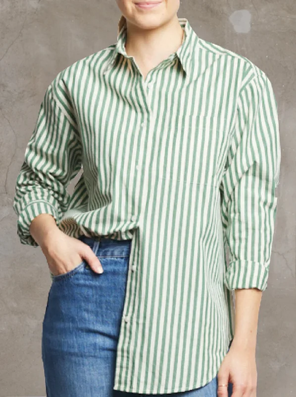 Sophia Button Down Shirt in Green Cabana Stripe