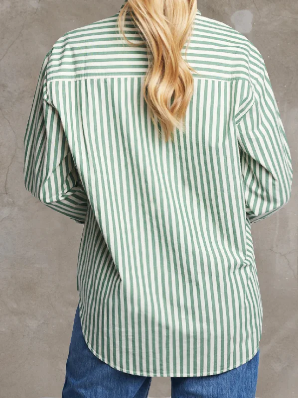 Sophia Button Down Shirt in Green Cabana Stripe