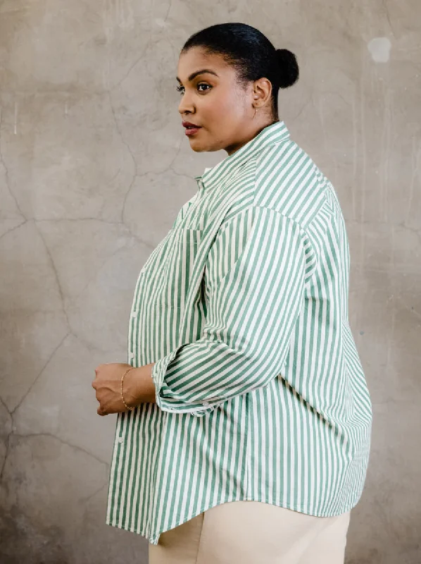 Sophia Button Down Shirt in Green Cabana Stripe