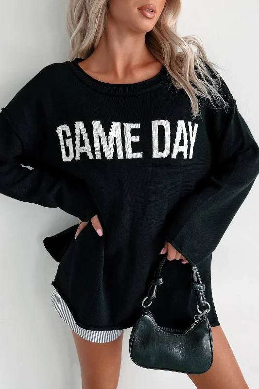 Stylish On The Sideline ""Game Day"" Sweater (Black/Ivory)